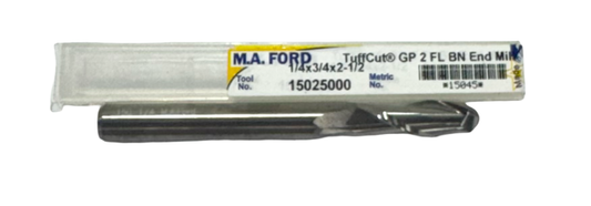 M.A. Ford 1/4" Carbide Ball End Mill 2 Flute TuffCut USA Made