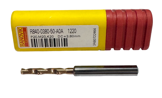 Sandvik 3.8mm Solid Carbide Drill 5xD TiAlN Coated 2 Flute 140 Deg