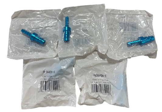 Legacy Hi-Flow Plug, 1/4" Body, 1/4" Hose Barb, Electric Blue 5 Pack