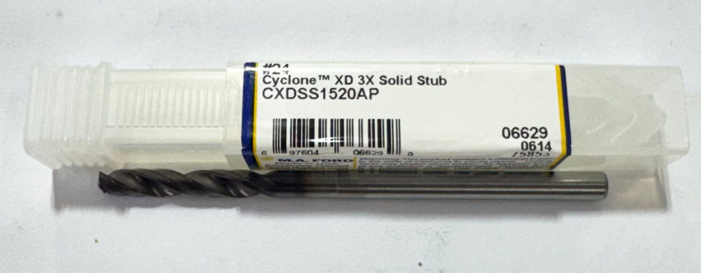 M.A. Ford #24 Solid Carbide Drill Stub Length Altima Plus Coated 2 Flute USA