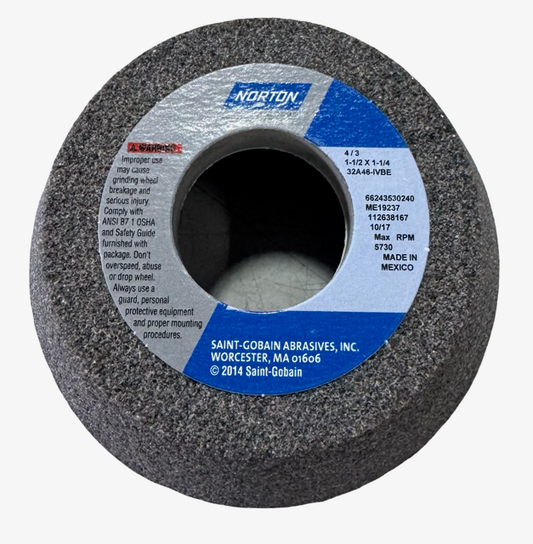 Norton 4"/3" x 1-1/2" x 1-1/2" Vitrified Grinding Wheel Flaring Cup Type 11 32A46-IVBE