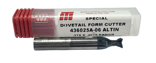 Internal Tool .375" x .4016" Radius Solid Carbide Dovetail Form Cutter AlTiN