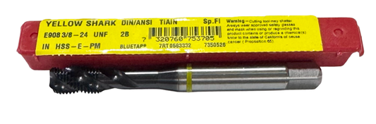 Dormer 3/8-24 HSS-E-PM Spiral Flute Tap Yellow Ring TiAlN Coating 3 Flute H4 2B
