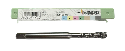 Walter M6 x 1mm Cobalt Spiral Flute Tap, Bottoming, 6HX, Straw Finish
