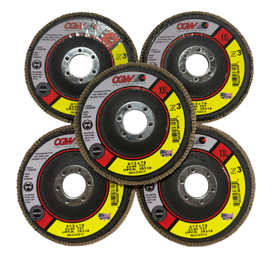 CGW 4-1/2" x 7/8" Flap Disc 80 Grit Zirconia 5 Pack USA Made