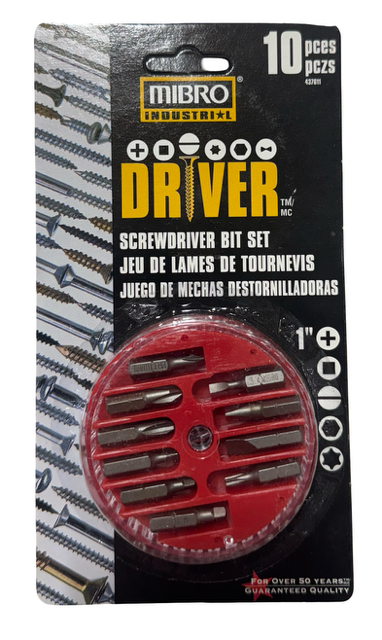 Mibro 10 Piece Screwdriver Bit Set, Phillips, Square Recess, Slot, Star