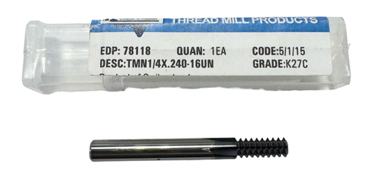 Xactform 1/4"-16UN Solid Carbide Thread Mill, .240 Cut Length K27C