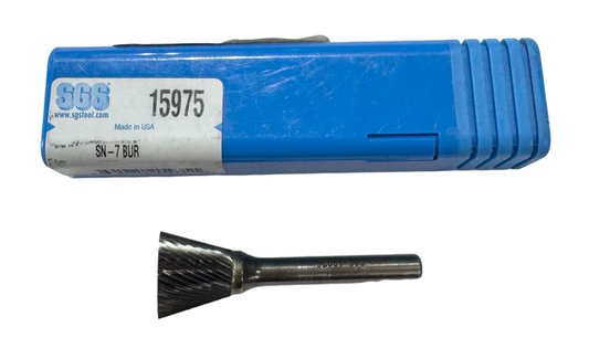 SGS 3/4" Carbide Burr SN-7 Inverted Cone Single Cut 1/4" Shank USA Made