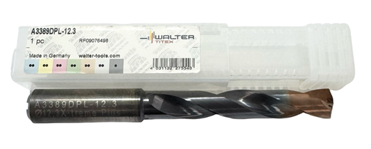 Walter-Titex 12.3mm Solid Carbide Drill 5xD Coolant Thru DPL Coated 140° Point