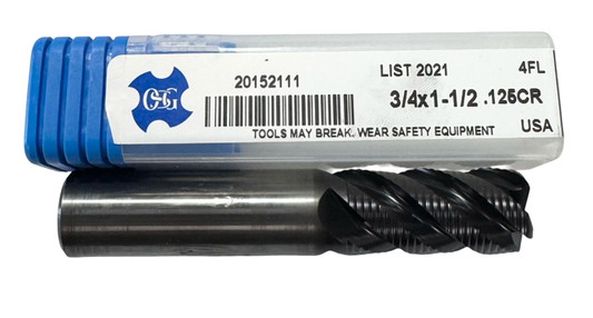 OSG 3/4" Carbide Roughing End Mill 4 Flute TiAlN Coated .125" Radius USA Made