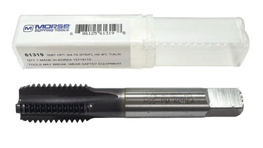 Morse 3/4"-10 HSS-PM Straight Flute Tap Semi-Bottoming TiAlN 4 Flute H5