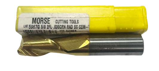 Morse 5/8" Carbide End Mill 2 Flute Tin Coated .030" Radius USA Made