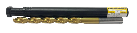 Guhring 1/2" HSS Drill Bit, Taper Length, Tin Coated Parabolic Flute 130° Point