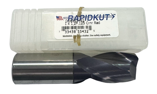 RapidKut 1" Carbide End Mill 2 Flute AlTiN Coated .125" Corner Radius USA
