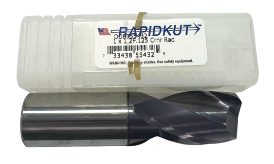 RapidKut 1" Carbide End Mill 2 Flute AlTiN Coated .125" Corner Radius USA