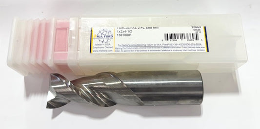 M.A. Ford 1" x 1" x 2" x 4-1/2" Carbide End Mill 2 Flute 45° Helix USA Made