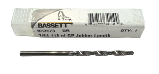 Bassett 7/64" Solid Carbide Drill Jobber Length 118° Point USA Made