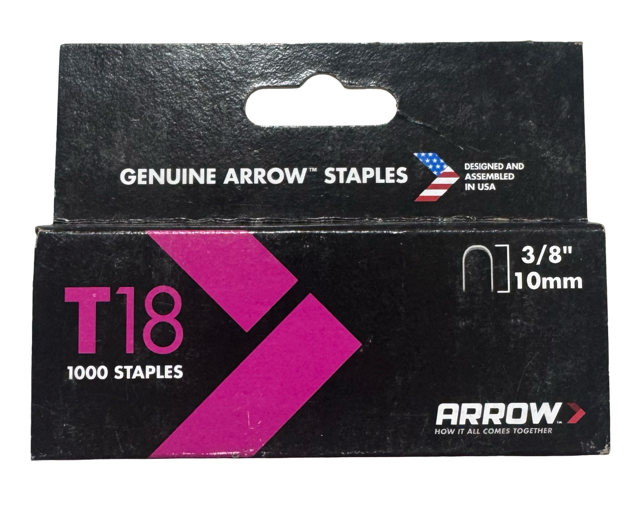 Arrow Fastener T18 3/8" Staples 18 Gauge 1000 Staples