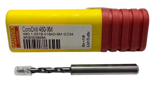 Sandvik 3.18mm Solid Carbide Drill 5xD TiAlN Coated 140° Point