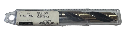 Union 16mm HSS Silver & Deming Drill Black & Gold 1/2" Shank USA Made