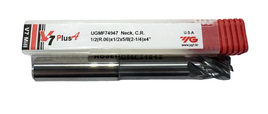 YG 1/2" Carbide End Mill 4 Flute Reach with Reduced Necked .060" Radius