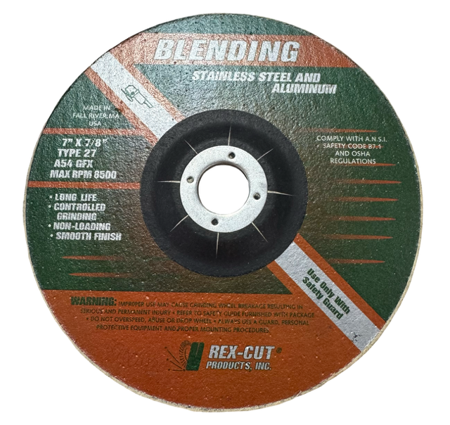 Rex-Cut 7" x 1/4" x 7/8" Cotton Fiber Grinding Wheel A54 GFX USA Made