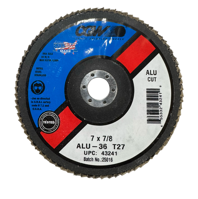 CGW 7" x 7/8" Flap Disc 36 Grit, T27, Aluminum Oxide