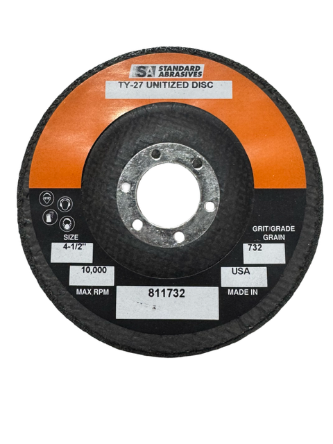 Standard 4-1/2" x 7/8" Unitized Wheel, Type 27, Fine Grade, Med/Hard Silicon Carbide