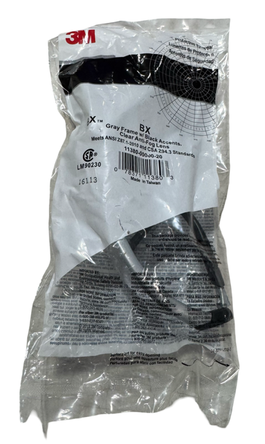 3M BX Safety Glasses Clear Anti-Fog Lens, Gray Frame 11380