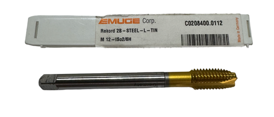 Emuge M12 x 1.75mm HSSE Spiral Point Tap 6H Tin Coated 3 Flute