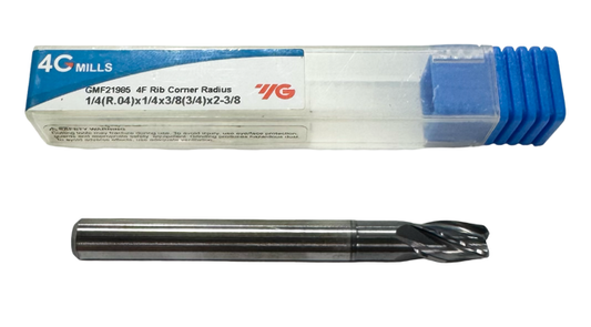 YG 1/4" Carbide End Mill 4 Flute AlCrN Coated .040" Radius