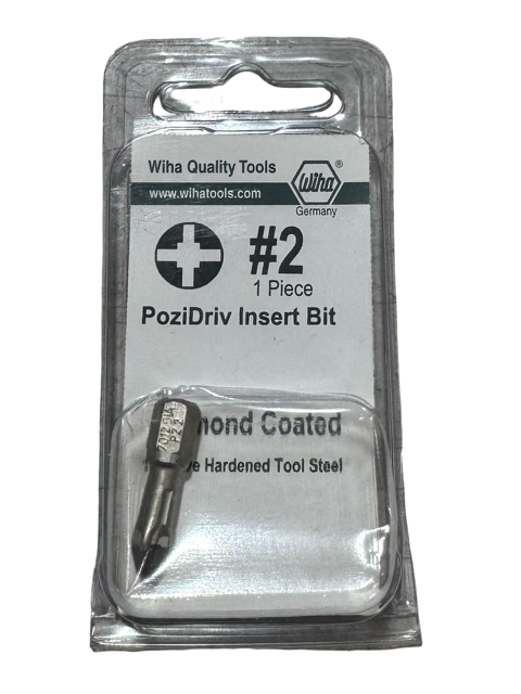Wiha #2 PoziDriv Diamond Coated Insert Bit 1/4" Hex Drive