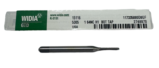 Widia 1-64 NC HSS Straight Flute Tap 2 Flute H1 Bottoming Tap USA