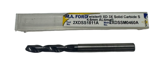 M.A. Ford 4.6mm Solid Carbide Drill XD 3X TiAlN Coated USA Made