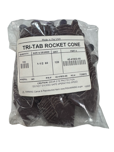 Tri-Tab 1-1/2" Rocket Cone, 60 Degree, 120 Grit Aluminum Oxide 100 Pack