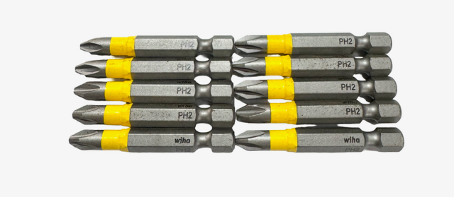 Wiha #2 Phillips PH2 x 50mm Power Bit 1/4" Hex Drive Impact Screw Bits 10 Pack
