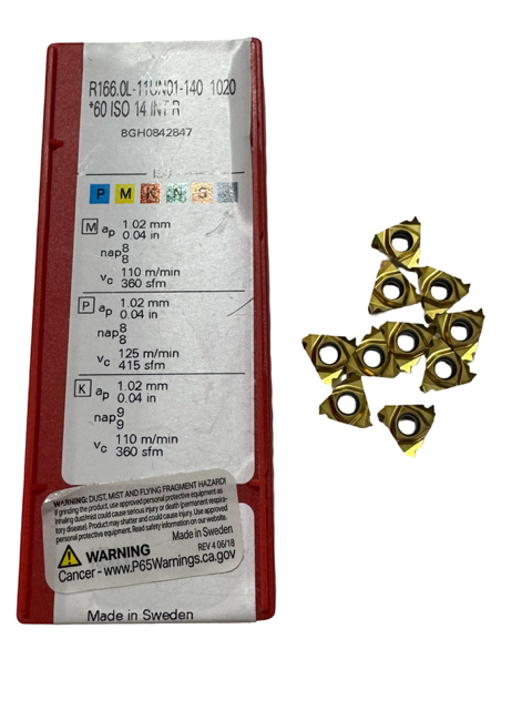Sandvik Carbide Insert R166.0L-11UN01-140 1020 Laydown Threading Inserts 10 Pack