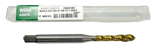 Widia M5 x 0.8mm HSS-E Spiral Flute Plug Tap Tin Coated 6H 3 Flute