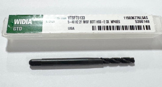 Widia 5-40 Cobalt Spiral Flute Bottoming Tap Black Oxide 2 Flute USA