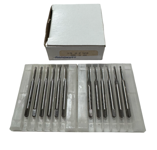 RapidKut 3-56 HSS Tap 3 Flute H2 Taper Taps 12 Pack USA Made