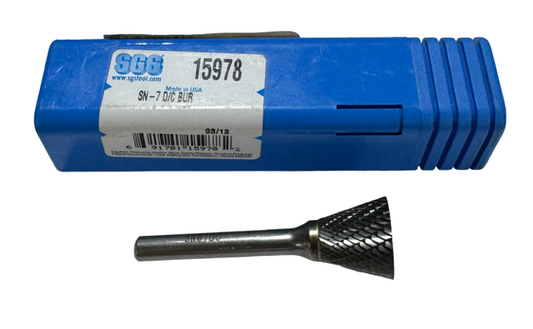 SGS 3/4" Carbide Burr SN-7 Double Cut Inverted Cone 1/4" Shank USA Made