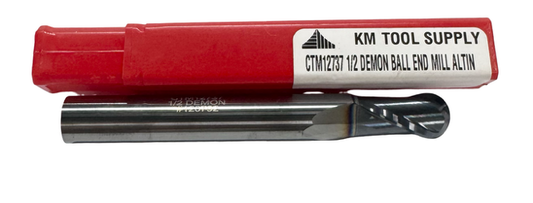 1/2" Carbide Ball End Mill 2 Flute TiAlN Coated 4" Overall