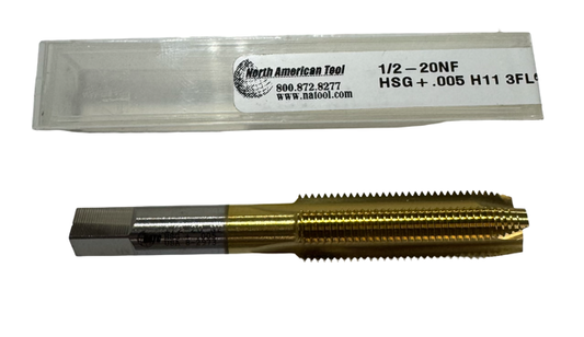 1/2"-20NF HSS Spiral Point Tap Tin Coated HSG + .005 H11 USA Made