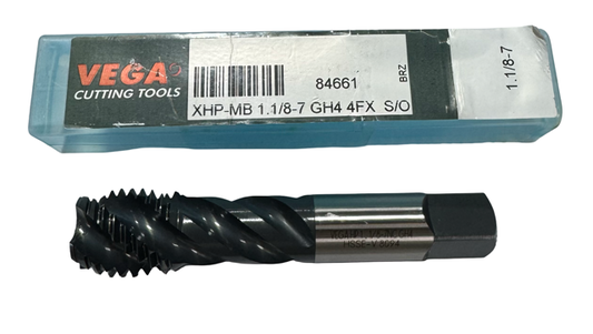 Vega 1-1/8"-7 HSSE-V Sprial Flute Modified Bottoming Tap 4FL Steam Oxide