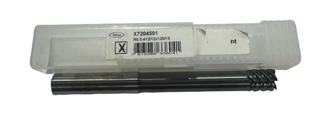 Fraisa 12mm Carbide End Mill 6 Flute Necked 0.5mm Radius AlCrN Coated 120mm OAL