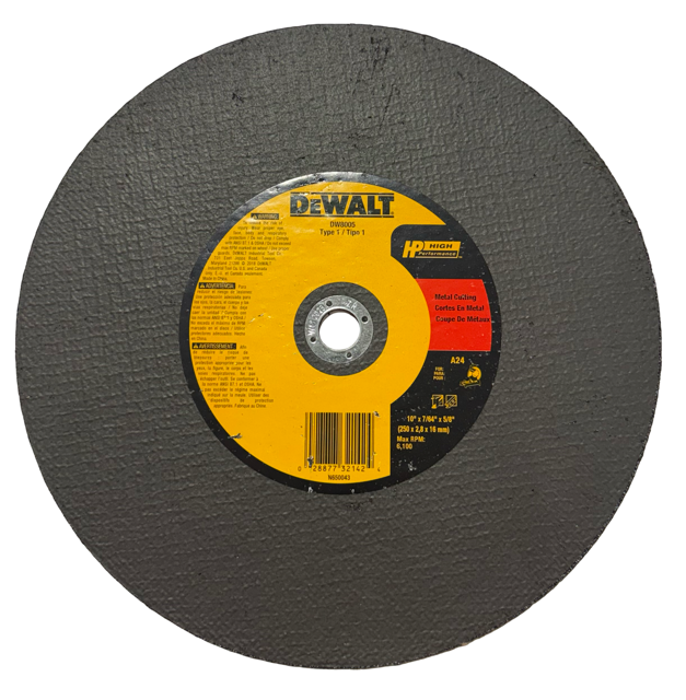 DeWALT 10" x 7/64" x 5/8" High Performance Metal Cut-Off Wheel 24 Grit A/O