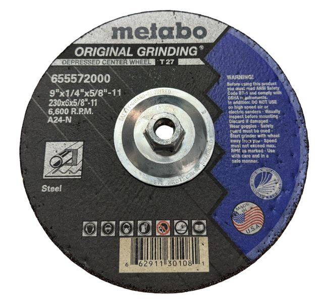 Metabo 9" x 1/4" x 5/8"-11 Depressed Center Grinding Wheel T27 Metal Cutting