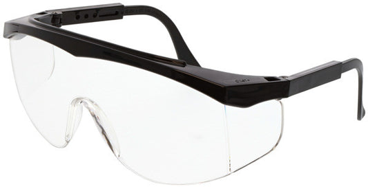 Crews Safety Glasses, Black Frame, Clear Lens, Wrap Around Design