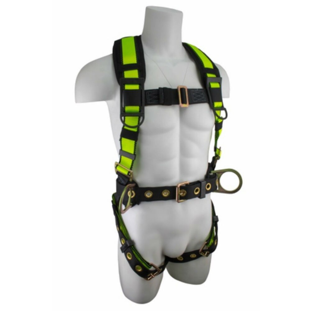 SafeWaze Full Body Construction Harness, Lime Green, Free Floating Waist Pad 2XL