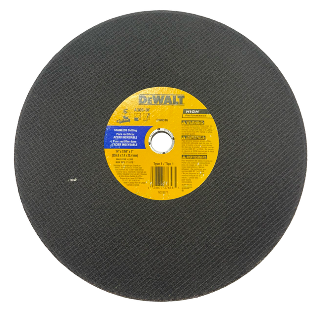 DeWALT 14" x 7/64" x 1" High Performance Chop Saw Wheel Stainless Cutting